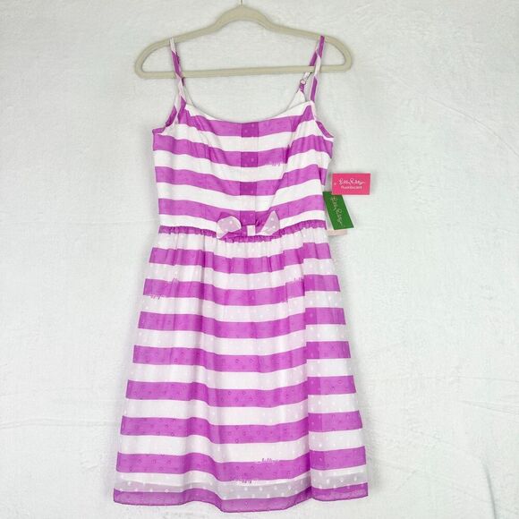 Lilly Pulitzer Antonia Dress Awning Stripe Size 4 NWT Pansy Purple - Picture 2 of 9